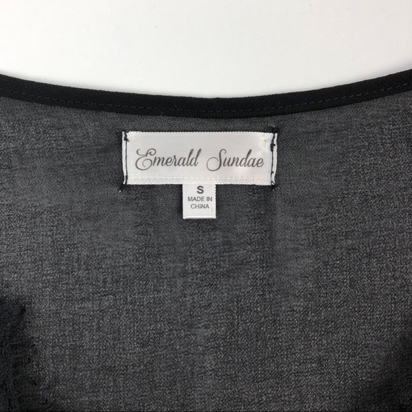 Emerald Sundae Black Lace Trim Long Sleeve Romper - Picture 4 of 7